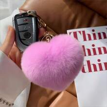 Cute Heart-Shaped Pom Pom Pendant, Adorable Plush Keychain Bag Charm, Multifunctional Decorative Gift, Girly Christmas Present - Holiday Atmosphere - Sweet Scene - Multicolor - View 5