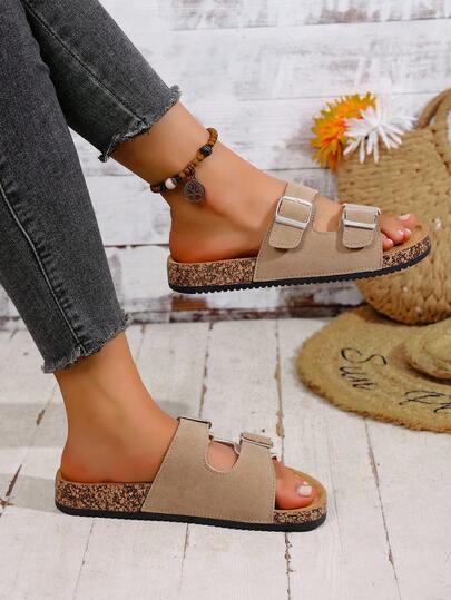 Soft Beige Color With A Gentle Feel, Fashionable Double Buckle Design For Easy Adjustment, Fluffy Sole Feels Like Walking On Clouds, Extremely Comfortable For Daily Wear, Lounging At Home Or . Also Available In Pink, Black, And Blue For Selection.