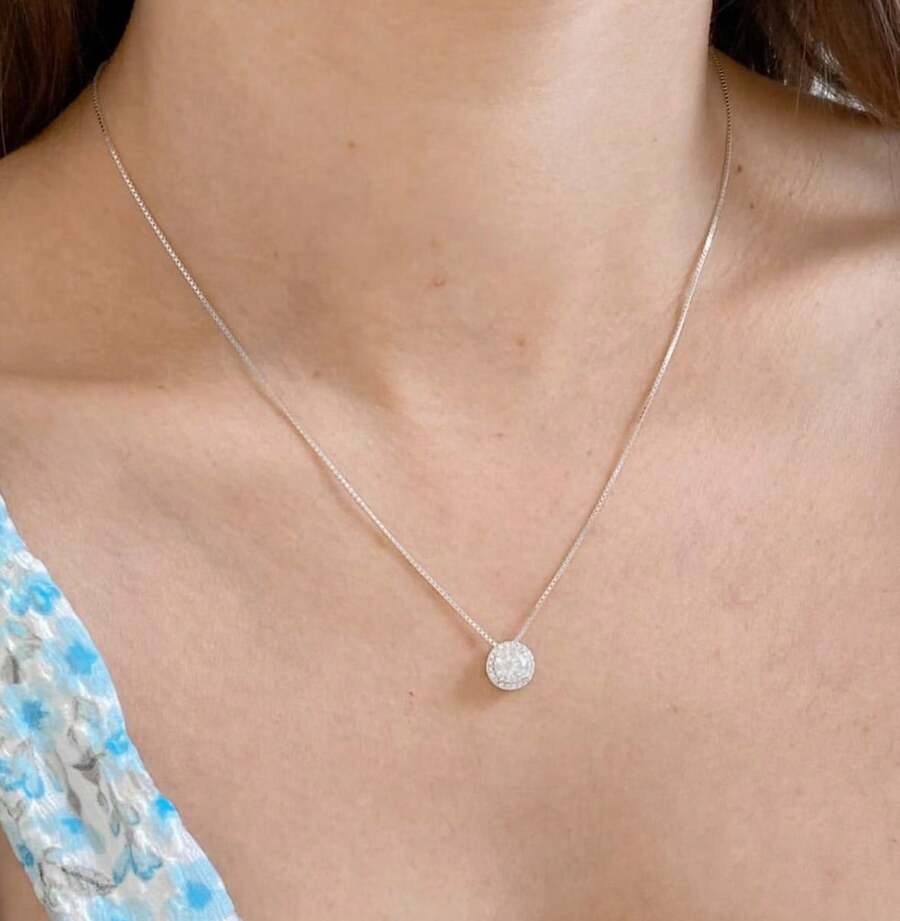 Fashion Women's Necklace, Colorful Round Pendant Inlaid With Imported Zirconia, 925 Silver Or 18K Gold Plated - Branco (prata) - 查看 1