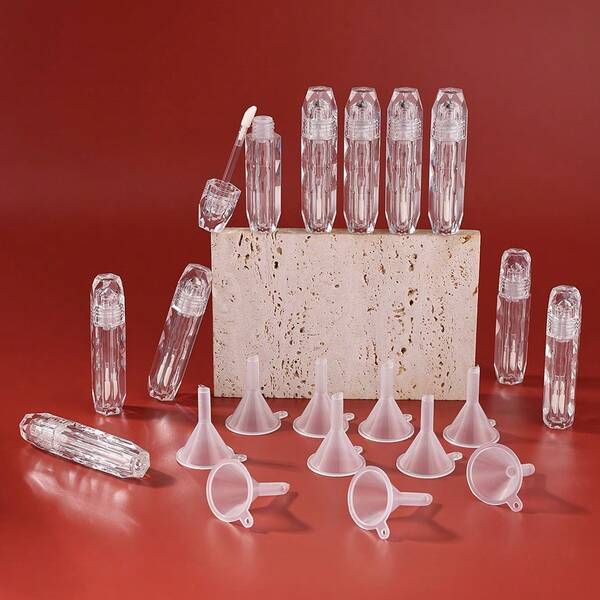 5/10 قطعة أنابيب لمع الشفاه الفارغة سعة 2.5 مل شفافة كالماس مع قمع مطابق - أدوات تطبيق دقيقة قابلة لإعادة التعبئة لمستحضرات التجميل والعينات والأحجام المناسبة للسفر مجموعات DIY