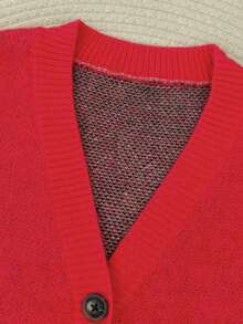 Starfish 秋冬女装时尚休闲通勤豹纹长袖圆领琥珀色纽扣针织开衫，修身毛衣，秋季乡村音乐节，红色情人节/中国新年 - 紅色 - 查看 7