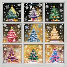 New Christmas Decorations Christmas Tree Static Stickers For Mall Window Display, Snowman, Snowflake Glass Stickers, Multiple Styles And Patterns Available, Suitable For Christmas Home Decor Room Decor Wall Decor Wall Stickers Wall Sticker Christmas Decorations Home
