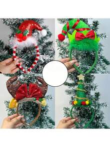 5 قطع/1 قطعة شريط رأس بتصميم كرتوني للكريسماس؛ قطعة زينة للحفلات؛ قبعة سانتا؛ شريط رأس بشكل شجرة ؛ إكسسوار شعر للكريسماس
