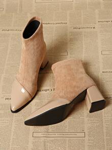 2025年春秋季女士细高跟踝靴，法式时尚尖头短靴 - 棕色 - 查看 2