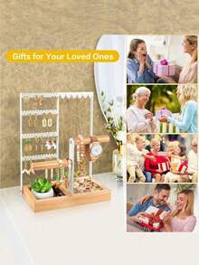 1pc Elegant Jewelry Organizer, 4-Tier Earring Holder With 48 Holes, 6 Hooks Necklace Organizer, Stylish Wood Box For Bracelets & Rings, Perfect Mother's Day Gifts For Women, Preppy Room Dr, Ideal For Valentine's Day, Thanksgiving, Christmas, New Year Celebrations, And Back To School Essentials, Enhance Your Space With Functional And Chic Accessories