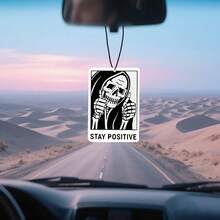 1PC/3PCS Gothic Gingerbread Car Air Freshener - Skull Design With 'STAY POSITIVE' Text, Alcohol-Based Fragrance For Car & Home Decor, Durable Hanging Ornament - Scented Tea - View 3