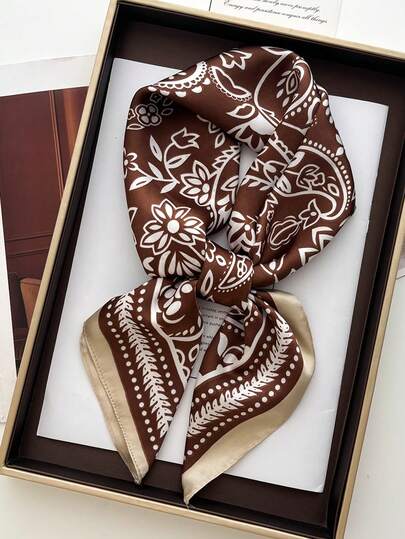 1条方形真丝围巾，女士缎面印花发带，头巾，时尚头巾，披肩，颈巾，发带，服装配饰