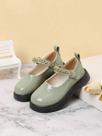 Girls' Black Leather Shoes, New Spring/Autumn Style, Soft Sole, British Style Princess Shoes For Performance