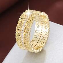 1pc Hollow Floral Design Cubic Zirconia Inlaid Fashion Ring For Women - Multicolor - View 34