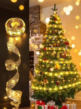 1pc Christmas Ribbon Light, LED Glowing Ribbon Light, Available In Multiple Sizes Gold Fairy Lights, Suitable For Christmas Tree, New Year Decoration, Holiday Celebration, Party Decor And Outdoor Porch LightingHalloween Decor Christmas Decoration Thanksgiving Wedding Home Decor Home Decor Fall Decor Autumn Decor Birthday Decorations For Gifts Party Supplies Indoor Outdoor Garden Holiday Festival Decor Wall Decor Halloween Ornamentschristmas Decoration XMAS Decor Christmas Tree Gift Decor Thanksgiving Wedding Home Decor Home Decor Fall Decor Autumn Decor Birthday Decorations For Gifts Party Supplies Indoor Outdoor Garden Holiday Festival Decor Halloween Decor Wall Decor Halloween Ornaments