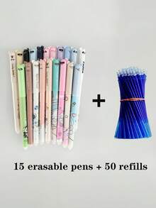 15 Stücke/Set auswischbare Kugelschreiber mit Tiermotiv, 0,5 mm Blautinte entfernbare Stifte, geeignet für Schüler Schulanfang