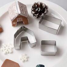 3件/套，圣诞迷你房子形状饼干刀套装，制作圣诞小房子饼干模具，由3块不锈钢组成，适合在家庭和厨房中烘焙圣诞童话！ - 銀色 - 查看 3