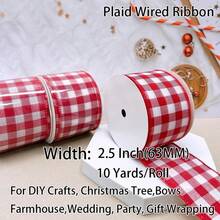 10 Yards / 63 Mm / 2.5 Inches Red Plaid Christmas Wire Edge Ribbon For Gift Wrapping, Suitable For Those With Santa Claus, Snowman, Snowflake And Christmas Plaid Patterns, For Handmade DIY And Festive Christmas Decorations - Red - View 2