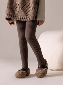 1pc Girls Warm Tights, Solid Color Thick Thermal Leggings, Classic Versatile Soft & Comfortable Stirrup Pants, Suitable For Autumn/Winter Daily Wear Or Holiday Gifts - Multicolor - View 1