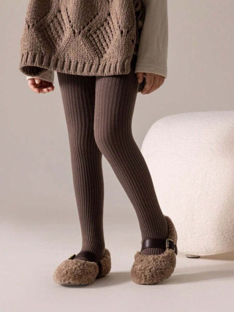 1pc Girls Warm Tights, Solid Color Thick Thermal Leggings, Classic Versatile Soft & Comfortable Stirrup Pants, Suitable For Autumn/Winter Daily Wear Or Holiday Gifts - Multicolor - View 1