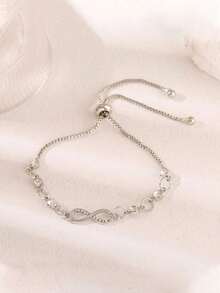 1pc Simple & Fashionable Geometric Infinity Loop Crystal Detail Adjustable Pendant Bracelet For Women, Suitable For Daily Wear And Gifting To Female Friends - Bạc - Xem 2