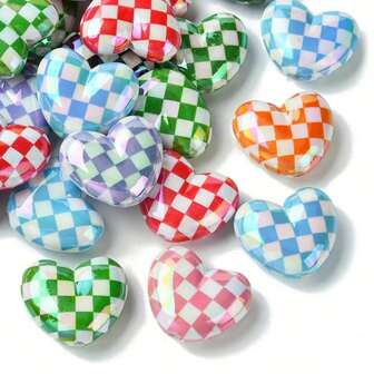 5/10pcs Acrylic Beads Checkerboard Plaid Heart Spacer Loose Beads For DIY Jewelry Accessories Making