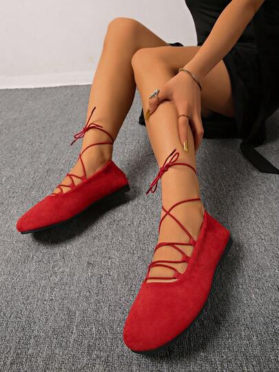 Women's Round Toe Flat Soft Bottom Casual Shoes, Versatile Solid Color Elegant, Fashionable Vacation, Neutral Sports, Preppy School, Party, Basic, Beach, Bohemian Casual, Cute Fairy, Punk Retro, Wedding, Business Party, Outdoor, Sexy Chinese Style, Lolita, New Chinese Style, Y2K Gothic, Western, Streetwear , Cute Western Wedding, Chinese Wedding, Nightclub, Workwear Criss-Cross Drawstring Sandals, Beach, Holiday, Wedding, Office, Home, Gym, Outdoor, Spring, Summer, Autumn, Winter