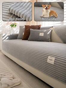 1PC Flannel Pinstripe Labeled Sofa Cushion - Non-Slip Pet-Friendly Seat Pad For 1/2/3/4-Seater Modular Sectionals, Minimalist Premium Cover With Multi-Size & Color Options