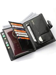 Men's Wallet Vintage Style Driver's License Card Holder Bifold Wallet Large Capacity Multi-Function Passport Holder Passport Case Unisex Clutch Bag For Men Money Wallet Mini Wallet Purse Wallet Men Wallet Leather Small Wallet - Black - View 1