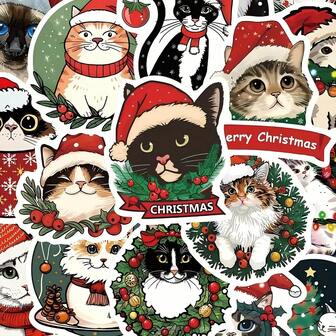50pcs Cartoon Christmas Stickers, Cute Christmas Happy Stickers, Christmas Decorations, Cute Christmas Party Gift Stickers, Sticker Water Bottles, Water Bottles, Guitars, Suitcases, Mobile Phones, Phone Cases, Laptops, Skateboards, Gifts, Christmas Atmosphere Gifts