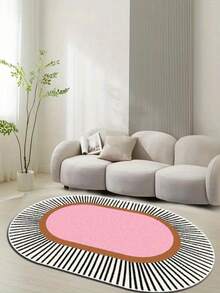 1pc Pink Striped Decorative Rug, Oval Faux Wool Rug, Soft Comfortable Bedside Rug, Living Room Balcony Rug, Area Rug, Home Decor, Multiple Sizes Available Rug, Bedroom Decor, Small Rug, Rug, Living Room Rug, Living Room Small Rug, Bedroom Rug, Living Room Home Decor, Outdoor Rug, Washable Rug, Plush Rug, Furry Rug, Autumn/Winter Rug, Thick/Fluffy - Multicolor - View 3
