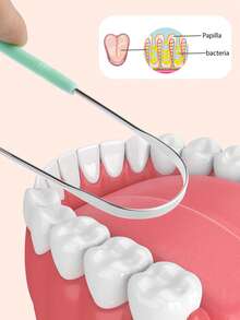 1pc 420 Stainless Steel Tongue Scraper, U-Shaped Deep Cleaning Tongue Cleaner, Halitosis Removal, Oral Care, Wide Angle Scraper, Convenient Design - Green - View 5