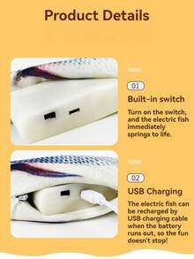 1件电动摇摆鱼猫玩具电动鱼仿真跳猫自娱神器磨牙耐咬猫玩具幼猫无聊玩宠物用品 - 彩色 - 查看 9