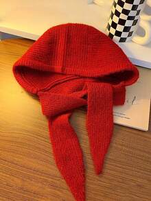 1 pieza Pasamontañas de mujer para otoño/invierno con cobertura para el cuello, gorro de punto con aplicación de estilo callejero para mantener el calor en exteriores