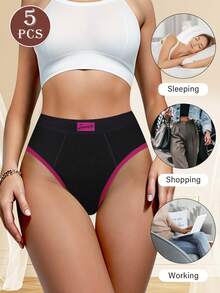 5pcs Women's High Waist Underwear Multicolor Comfortable Triangle Panties Set - 彩色 - 查看 2