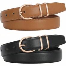 2-Pack Women's Leather Belts For Jeans And Dresses Plus Size - A-hitam+coklat - View 12