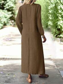 Elegancka, długa sukienka damska na jesień, z dekoltem w serek, nieprzezroczysta, na co dzień, do biura, na imprezę, sukienki damskie