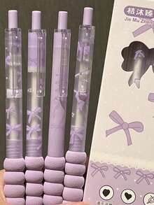 4 支可爱蝴蝶结按钮笔，ins 风格高品质速干中性笔，0.5 毫米黑色墨水适用于笔记本、考试、办公用品、学生礼物 - 黑色 - 查看 10