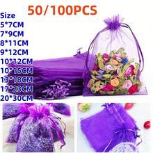 1/20/50 pièces Sacs d'emballage cadeaux, sacs en organza violet pour bonbons, sacs d'emballage de couleur violet foncé pour la vaisselle, sacs d'emballage de lavande et d'épices, articles de décoration pour Halloween et Noël, fournitures d'emballage de cadeaux pour mariage et fête festive, sacs d'emballage de cadeaux pour événements et fêtes festives, convient pour diverses fêtes festives