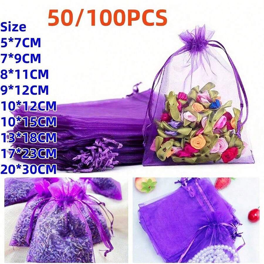 1/20/50 pièces Sacs d'emballage cadeaux, sacs en organza violet pour bonbons, sacs d'emballage de couleur violet foncé pour la vaisselle, sacs d'emballage de lavande et d'épices, articles de décoration pour Halloween et Noël, fournitures d'emballage de cadeaux pour mariage et fête festive, sacs d'emballage de cadeaux pour événements et fêtes festives, convient pour diverses fêtes festives