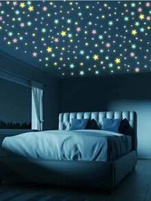 100 Pieces 3cm Glow In The Dark Wall Sticker, 3D Luminous, Single Color & Mixed Color, Fluorescent Decoration, 4cm Moon Luminous Wall Decal, Bright Luminous Plastic Self-Adhesive Sticker, Durable Home Art Decoration, Suitable For Home, Ceiling, Bedroom Wall, Room Decoration, Bathroom Wall Decoration. Wall Stickers Stickers Home Decor