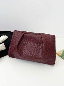 New Fashion Solid Color Clutch, Pleated Cloud Bag, Solid Color Casual Envelope Bag, Cosmetic Bag, Travel Accessory Bag, Inner Liner Bag, Toiletry Bag, Storage Pouch - Red - View 7