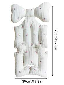 1 件婴儿厚绗缝刺绣图案婴儿推车座椅垫 - 米色 - 查看 3