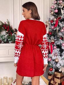 Women's Casual Comfortable Elegant Cute Y2K Commute Minimalist Christmas Party Knitted Drawstring Sweater Dress, Suitable For Daily, Evening Date, Holiday, Festival, School, Travel, Party, Spring, Autumn, Winter