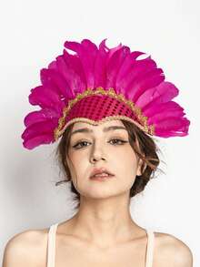 1pc Artificial Sequin & Turkey Feather Headdress, Feather Headband For Masquerade Ball, Stage Performance, Festival Party Decoration (Quantity And Placement Of Sequins And Feathers Are Random) Halloween Costume