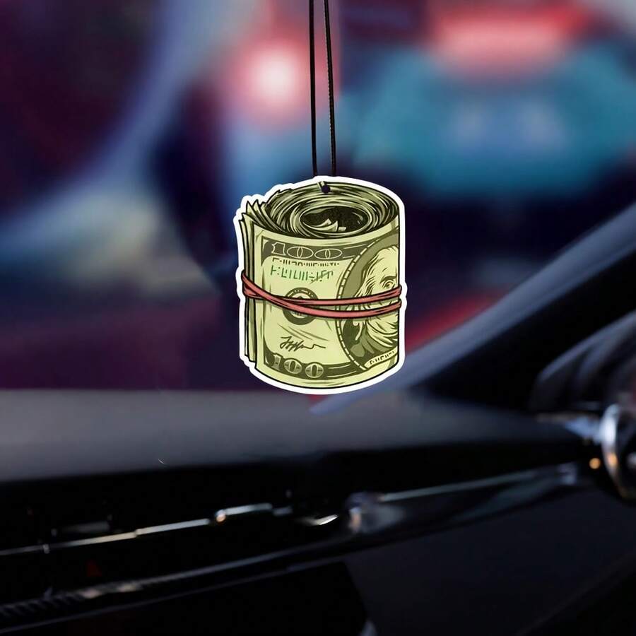 Easypie Selection 1PC/3PCS Large Banknote Car Fragrance Pendant - Fun Money Design Hanging Decor For Rearview Mirror, Paper Scented Tablet For Wardrobe & Bathroom, Fashionable Interior Decoration - Green - View 1