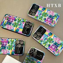 Funda para teléfono con diseño de palmera y coco, electrochapada | Funda AG Frosted Large View Window 2 en 1 para varios modelos, incluyendo las series 17, 16, 15, 14 y 13. - Negro - Ver 7
