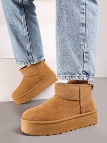 Winter Casual Versatile Simple Warm Snow Boots On Platform - Brown - View 2