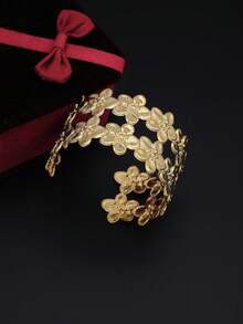 1 件欧美夸张金属花手镯，时尚开口袖口臂环，适合女性休闲佩戴 - 銀色 - 查看 11