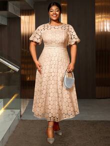 White Lace Dresses A Line Party Short Puff Sleeves With Lining Plus Size Women Birthday Gowns