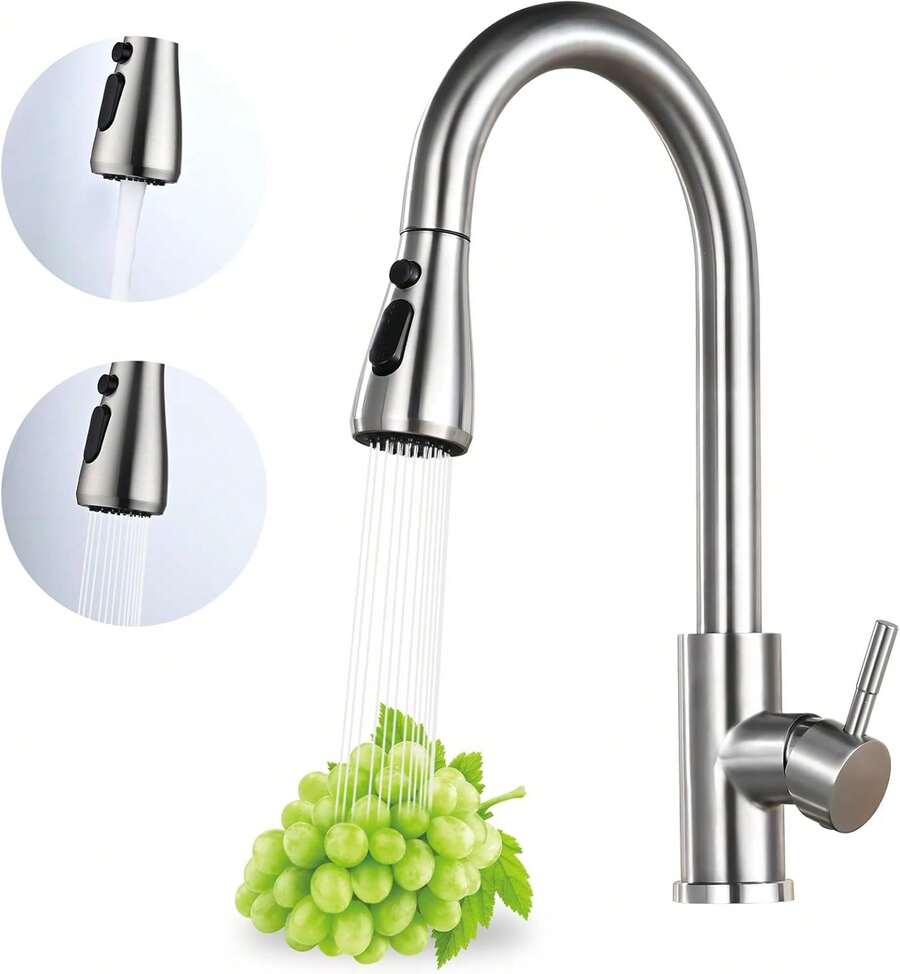 Kitchen Faucet With Pull Down Sprayer, High Arc Brushed Nickel Single Handle Kitchen Sink Faucet, Stainless Steel, 3 Mode(Stream/Spray/Pause), Grifos Para Fregaderos De Cocina - 拉絲鎳 - 查看 1