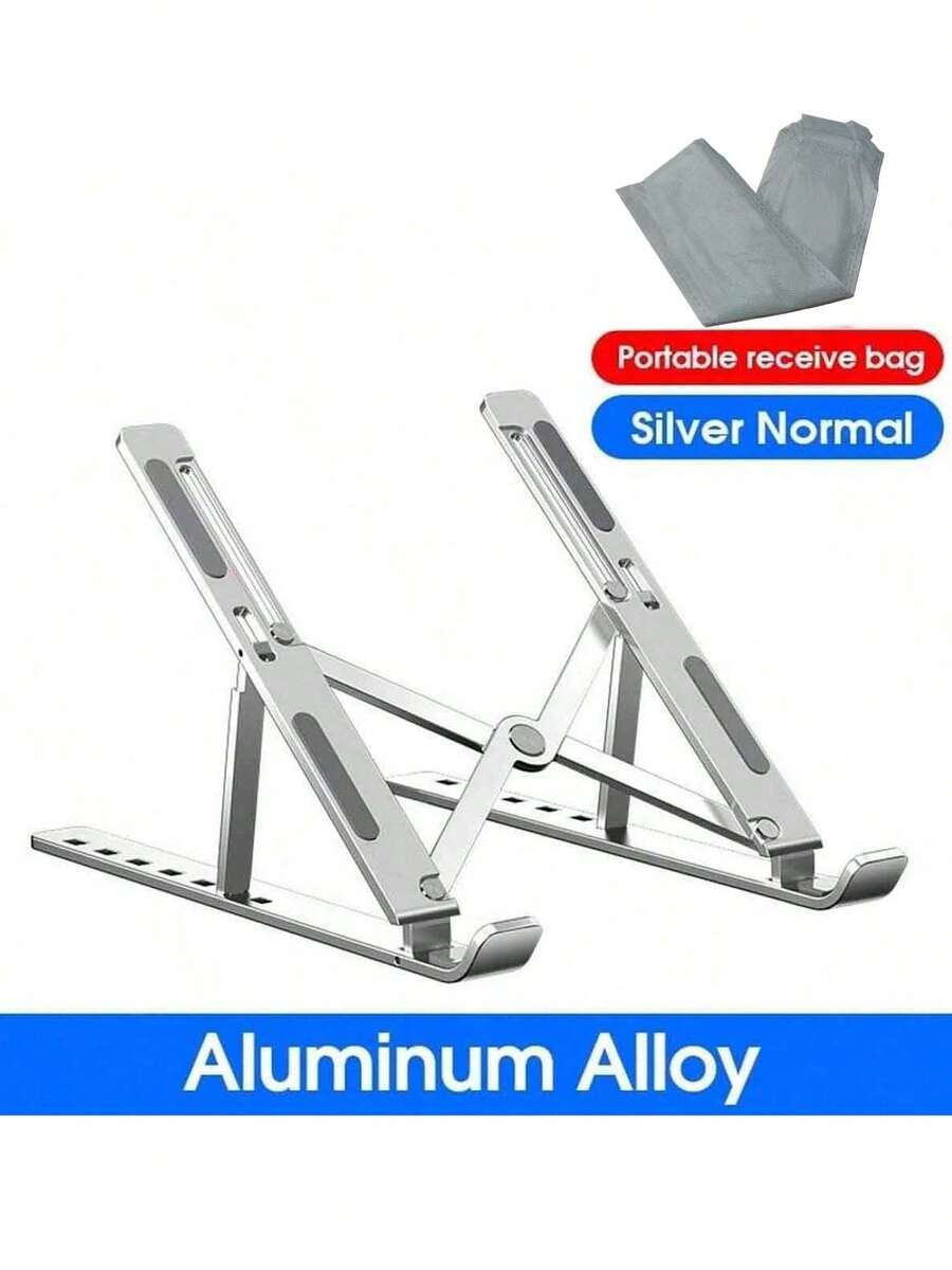 This 26cm X 5cm Portable Adjustable Aluminum Laptop Stand Is Compact, Foldable, And Non-Slip, Suitable For Desktop Use, With Enhanced Heat Dissipation And Ergonomic Design. The Stand Focuses On Portability, Convenient For People Who Need To Work Anytime, Anywhere. It Weighs Only About 200g. - Silver - View 1