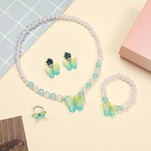 Kids Princess Purple Butterfly Jewelry Set, Including Necklace, Bracelet, Ring, Clip Earrings