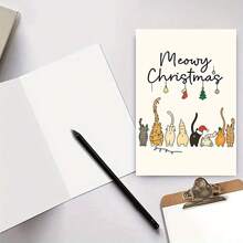 Cartão de Natal Meowy com envelope - Cartão festivo para amantes de gatos com 6 gatos adoráveis com chapéus de Papai Noel e decoração natalina, interior em branco personalizável para mensagens, perfeito para amigos e familiares, papelaria sazonal, ilustração divertida, impressão de alta qualidade, "Donos de animais de estimação" (11 cm x 16 cm) Cartão de presente de Natal "Um presente adequado para todos Um cartão adequado para presentear colegas - multicolorido - Ver 4