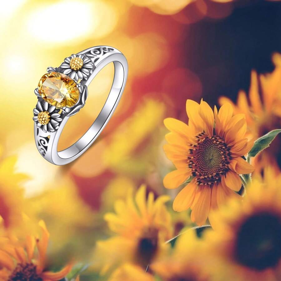 Retro Sunflower Ring, Daisy Ring - Suitable For Women To Wear. Sunflower Jewelry Gift. Festival Gift. Vacation Gift. - 黃色 - 查看 1